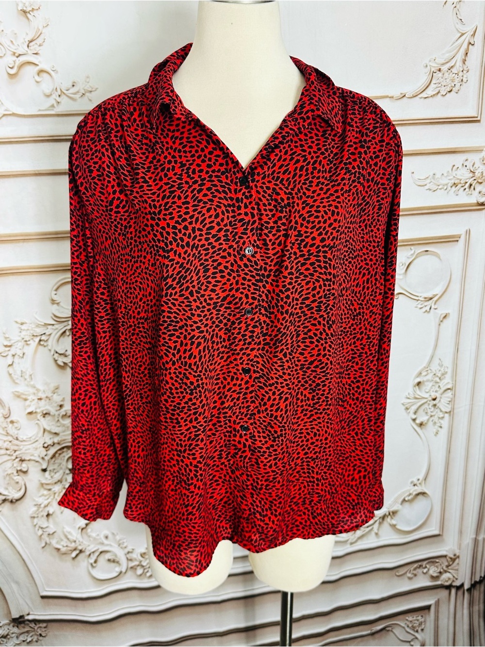 H&M Red and Black Printed Button-Down Shirt